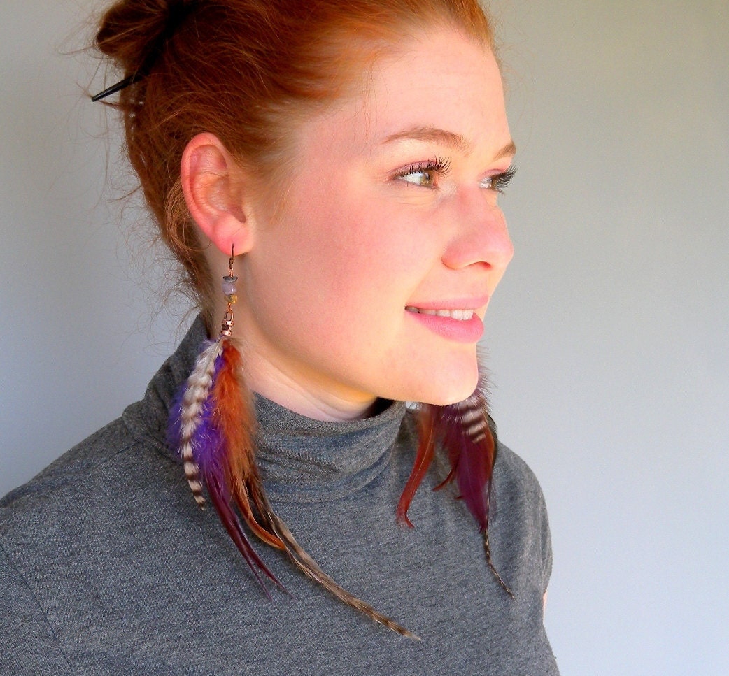 Woodland Berry Fashion Feather Fringe Earrings with Free Shipping