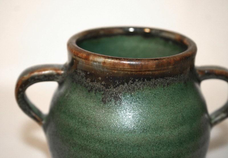 Miniature jar with handles - green and copper
