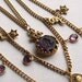 Goldette Vintage Necklace Intaglio Purple Pendant & Beautiful Lady Charms Triple Chain