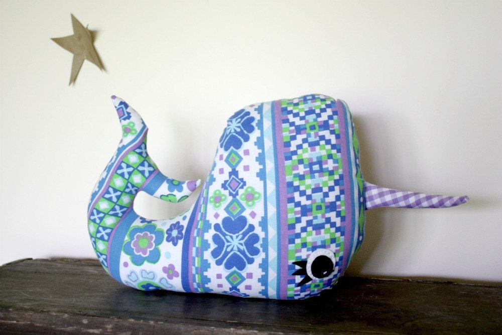 narwhal plush pillow, whale,  stuffed animal- 5 orange potatoes