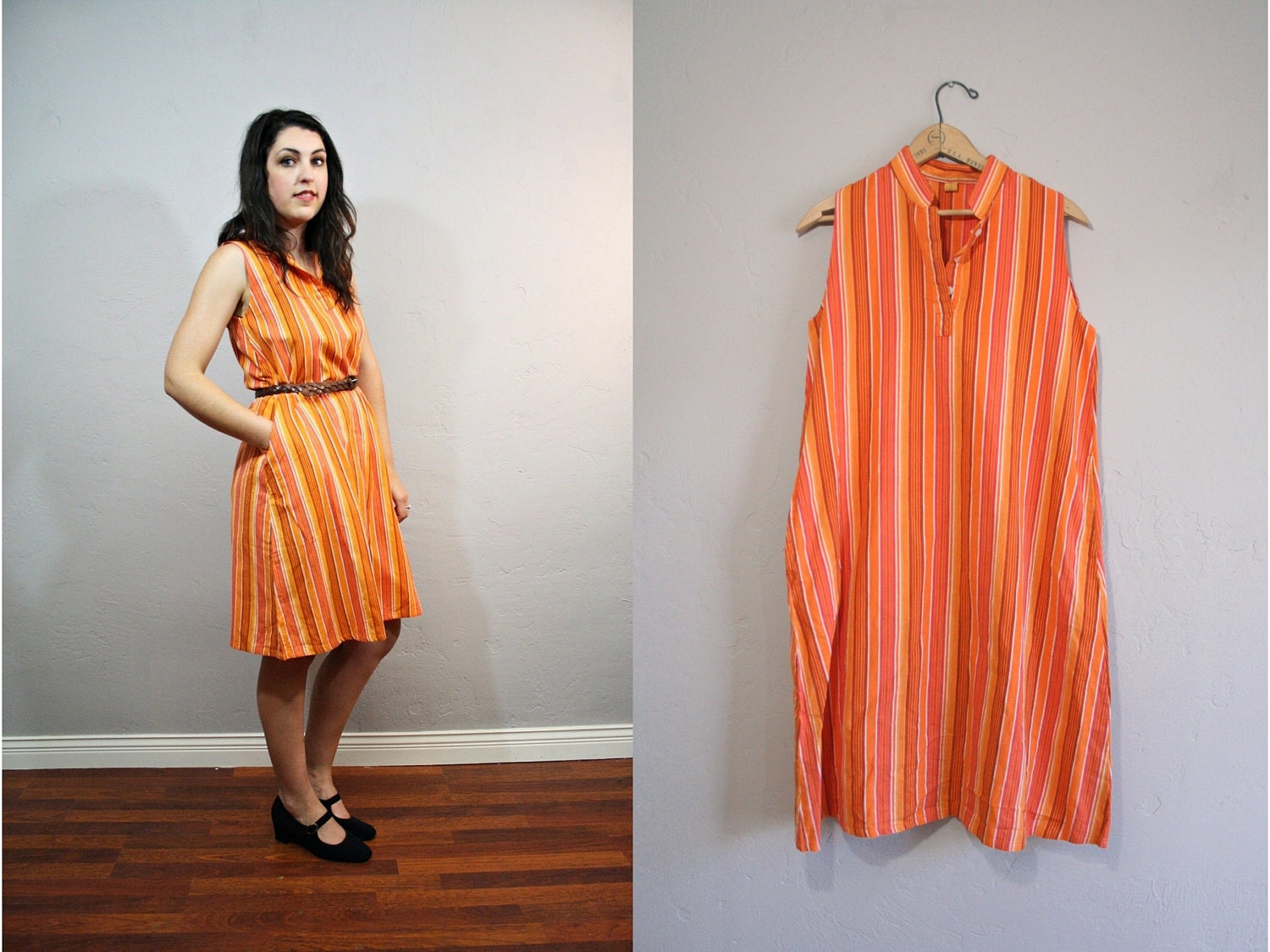 SALE / Vintage Dress / Textured Stripes / Tent Dress / 1980s