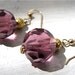 Crystal drop earrings. Purple crystals floral carved glass. Purple silver drop earrings. GRAPE