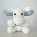 Crochet Moose Plush Toy - Woodland Forrest Moose Stuffed Animal Plush Toy Crochet Amigurumi - White, Light Blue