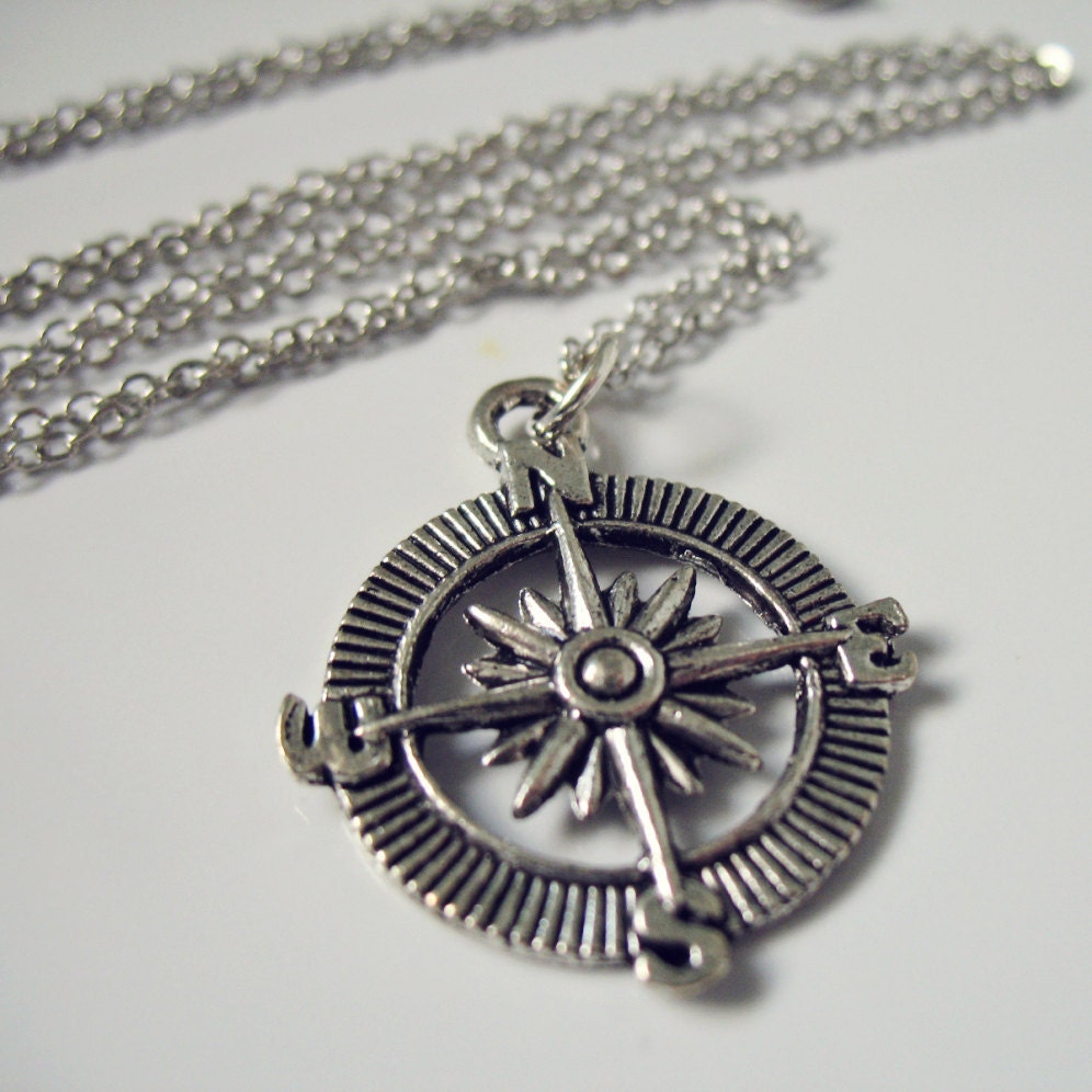 Silver Plated Compass Charm Necklace