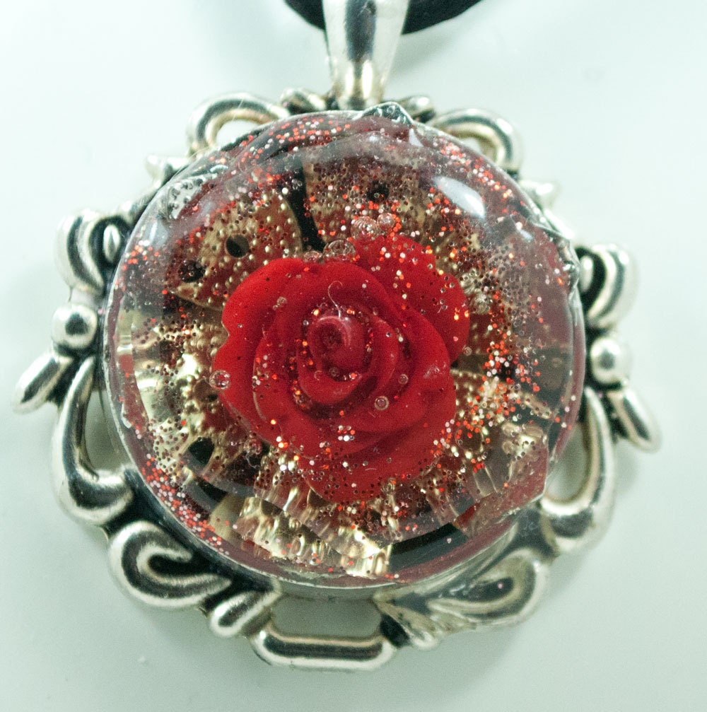 Red Rose Silver Pendant Necklace