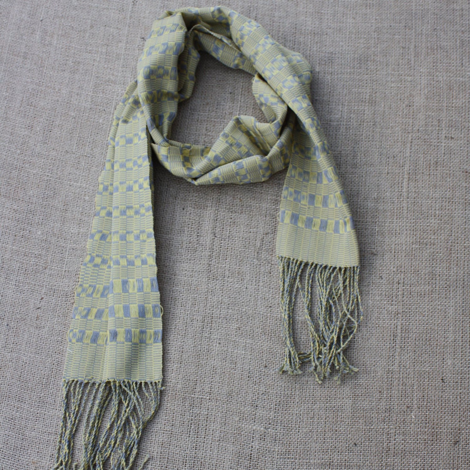 Handwoven Yellow and Gray Checkered Scarf - Saw