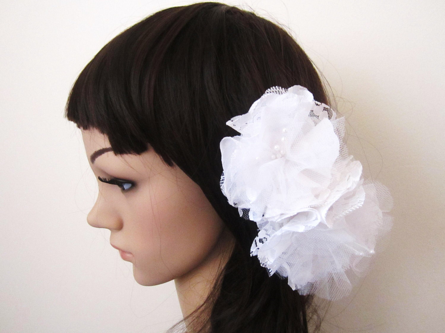 White Stunning double  lace Flower Fascinator