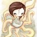 Octopus Painting---Octopus Girl Original Watercolor Painting 9 x 12