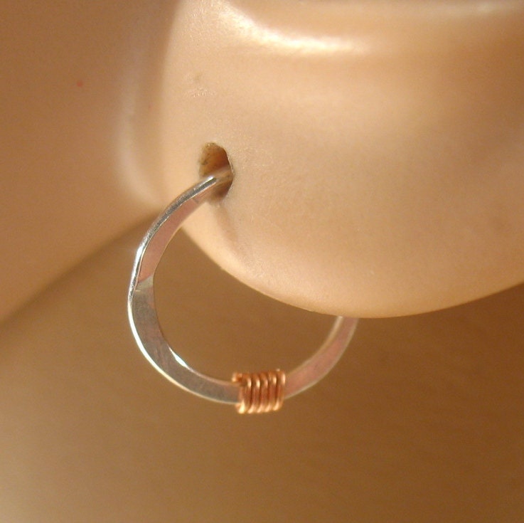 Little Hoop Earrings Sterling Silver Hammered  with by MysticMoons