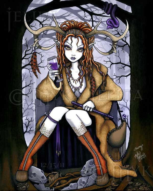 Tawny Horned Nature Goddess Fae Signed 13 X 19 inch Print