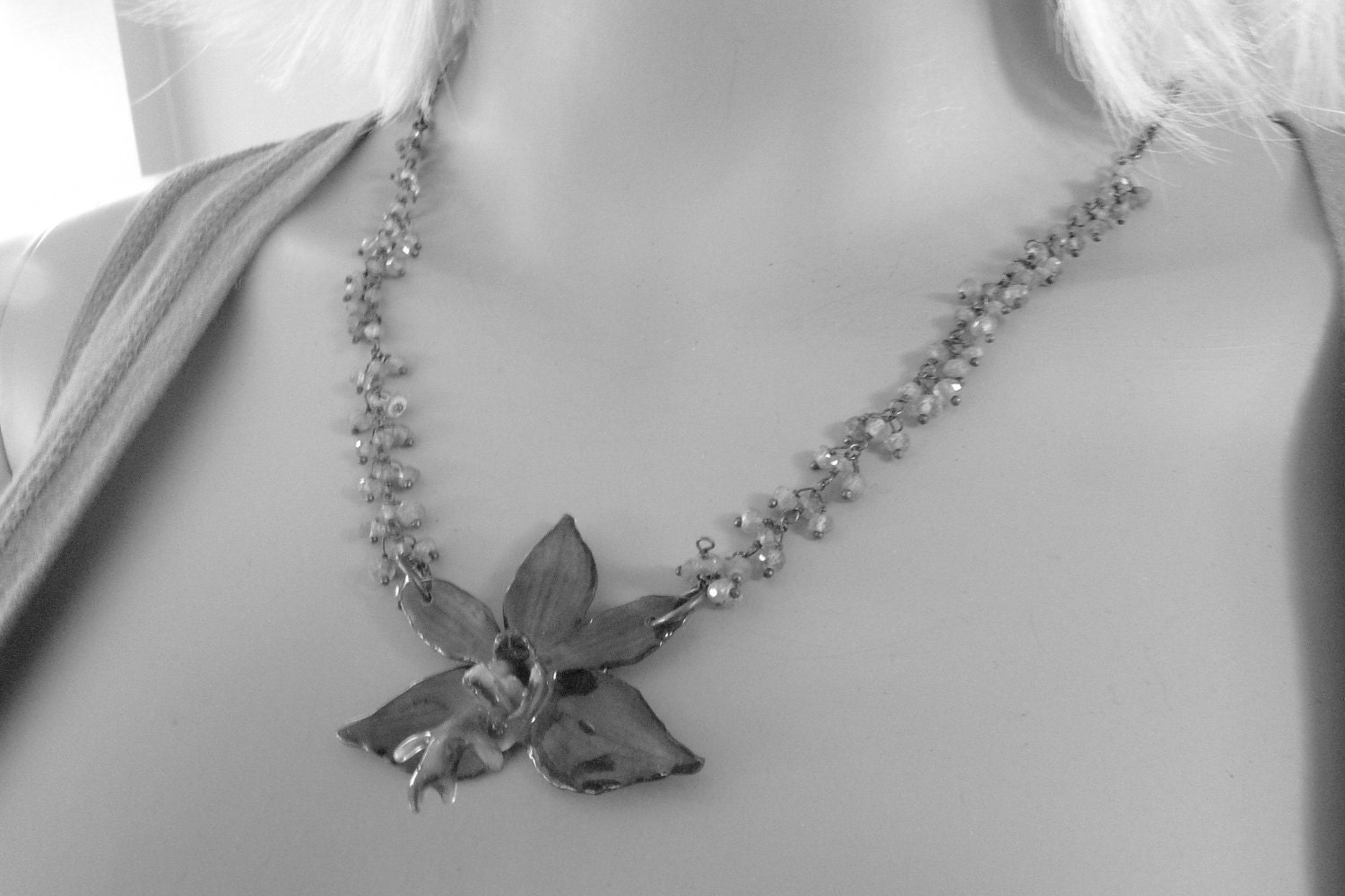 ON SALE labradorite orchid necklace Brazilian jewelry by BeijoFlor
