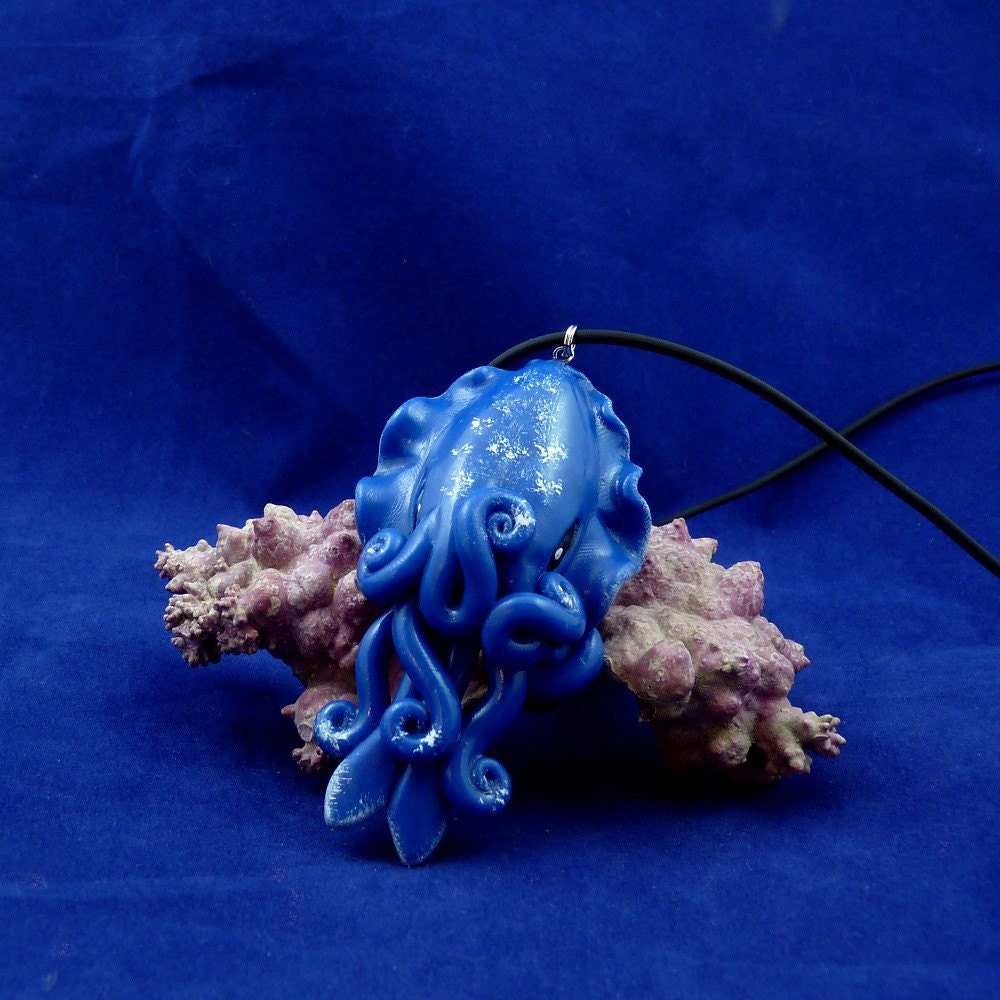 Night Sky Cuttlefish Necklace - Polymer Clay Jewelry Pendant