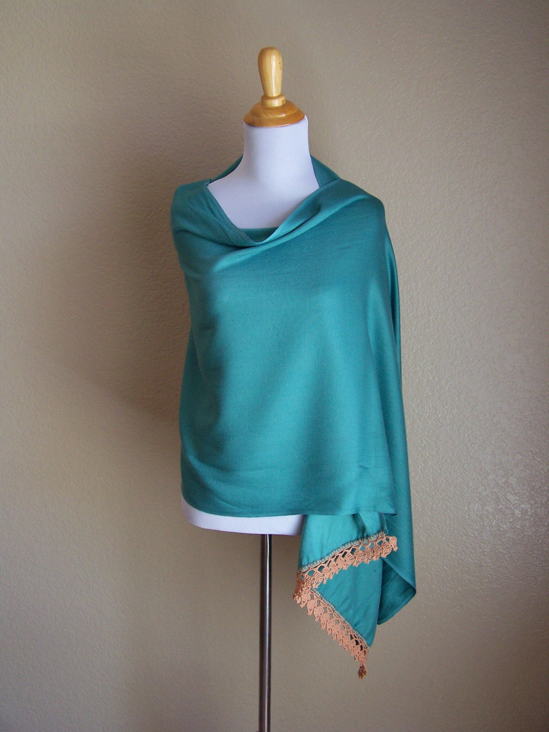 Green Shawl With Copper Laced Edging