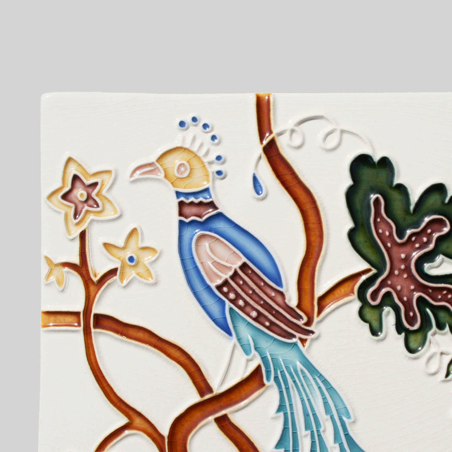 Art Nouveau Style Bird in Tree - handmade ceramic tile for home decor - kitchen backsplash, bath, fireplace
