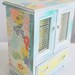 Refurbished Vintage Jewelry Box - Refurbished Small White with green and flowal accents - music box