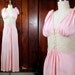 1930s nightgown / vintage 30s pink rayon gown with ecru lace waist // size medium M