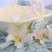 Flower Girl Basket - Ivory Butter Cream - Light Blue Rose with Green Leaves - Wedding - Fabric Coiled Basket