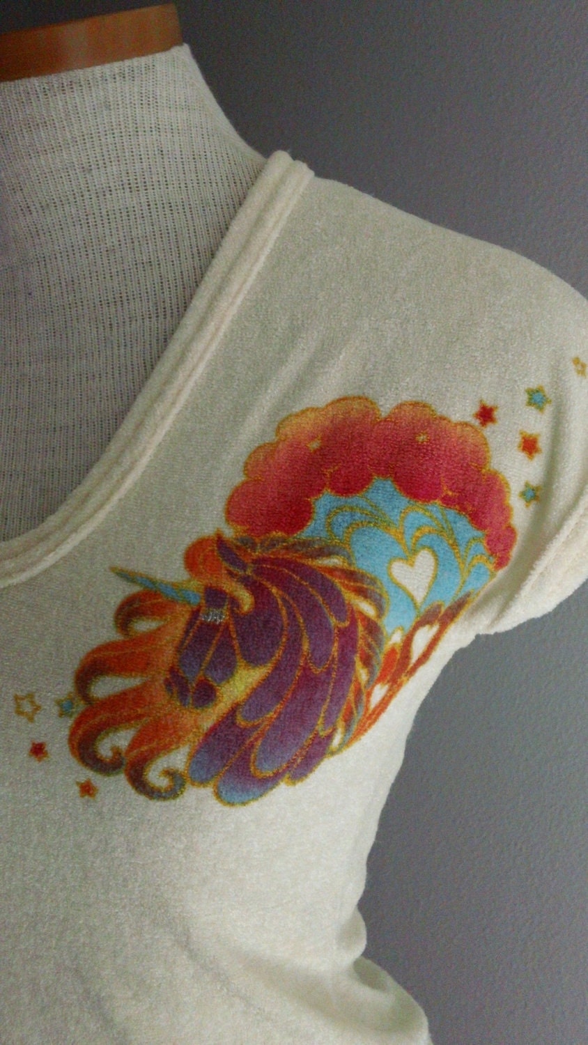 70s Glam Unicorn Print Cotton Terry Ringer Tee Shirt