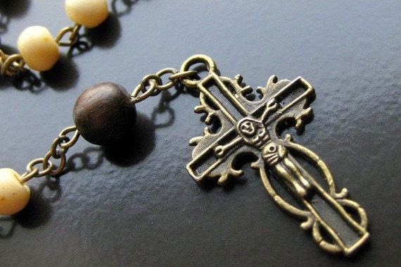 Wooden Rosary: . Holy Rosary Handmade with Wood and Bone - Sacred Vow. Handmade Rosaries by Gilliauna