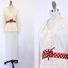 vintage 1970s maxi dress / ecru lace peplum polka belted rose gown / size M L