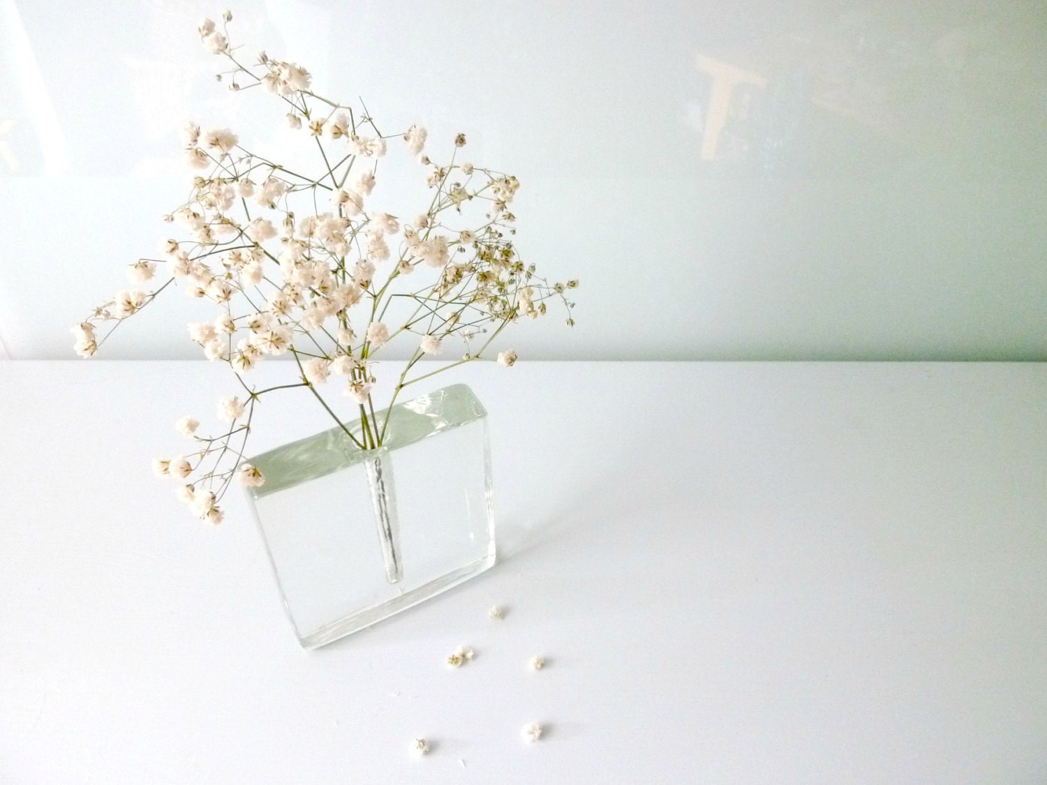 Mid Century Modern Bud Vase - Walther Glass Germany - Clear Glass Block - Icicle - Mad Men style, 1960's home decor, vintage design