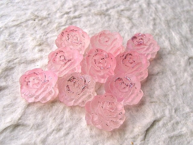 Cute Japanese Cabochons - Pearlized and Glittery Roses LIGHT PINK
