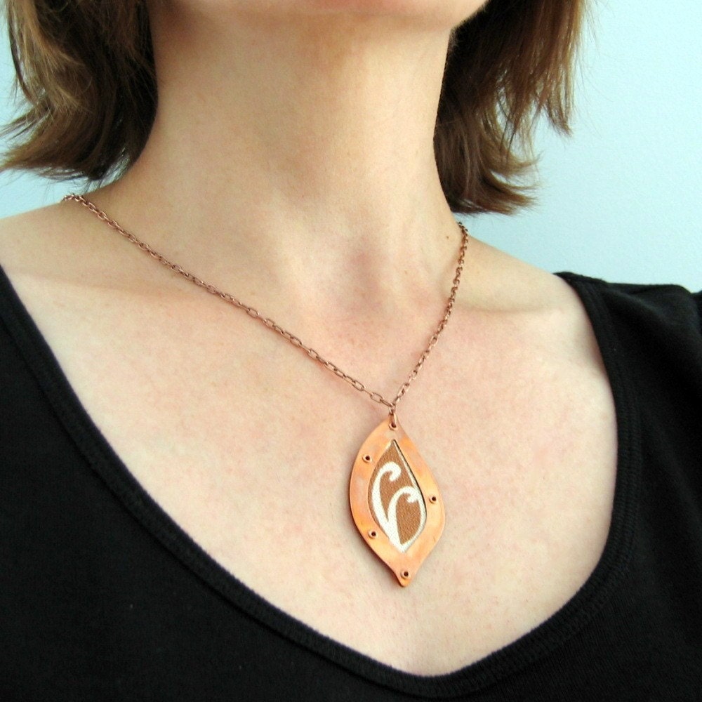 Brown Sugar - copper and fabric necklace