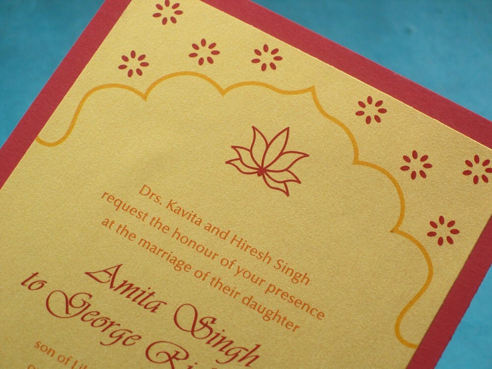 Indian Wedding Invitation Sample Red Floral Block Print More Colors