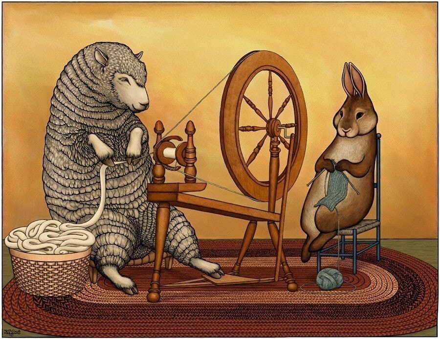 Sheep and Bunny Signed Art Print by Toad Briar
