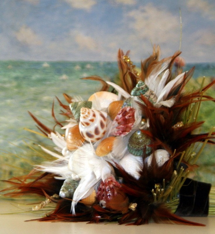 Beach Wedding Bouquet Sea Shells and Feathers From SurroundingsOnline