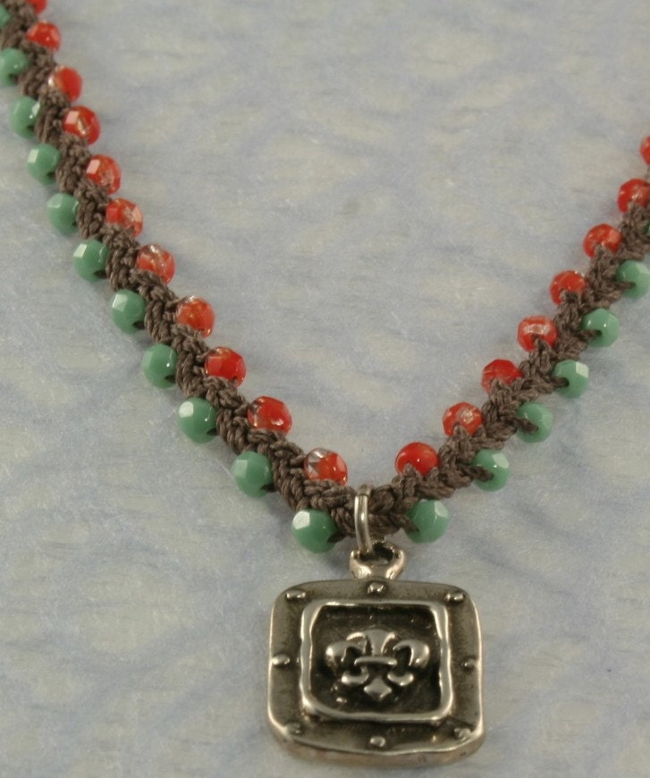Braided cord necklace with double Czech glass beads From MeMany