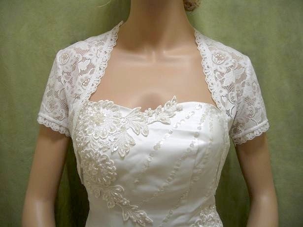 Sale White short sleeve bridal lace wedding bolero jacket shrug was 