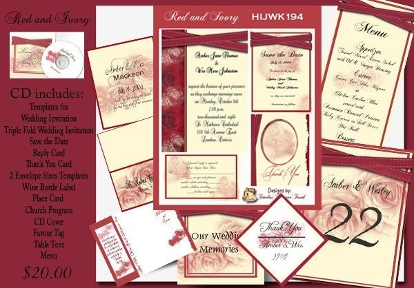 Delux Red and Ivory Wedding Invitation Kit on CD