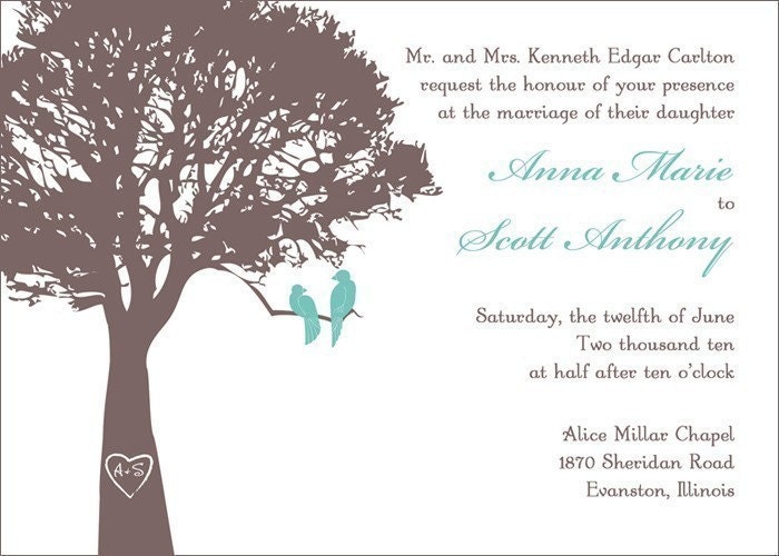 Love Birds in the Tree Wedding Invitation SAMPLE From fancyprints