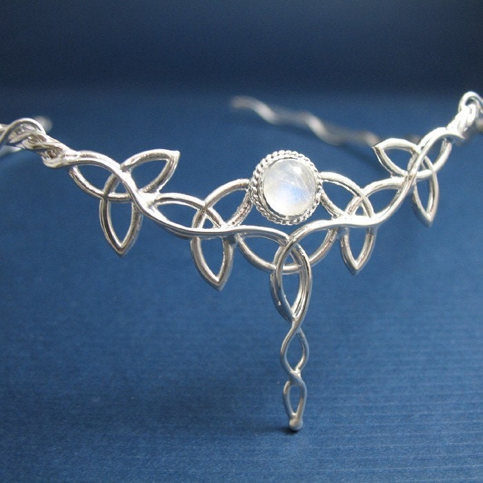 Celtic Sterling Silver Wedding Circlet Headpiece Diadem with Moonstone