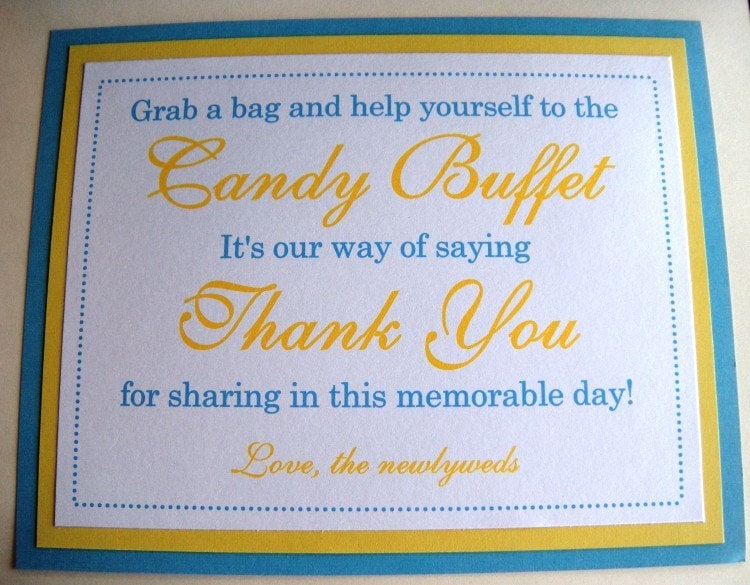8x10 Flat Blue and Yellow Candy Buffet Wedding Reception Sign READY TO