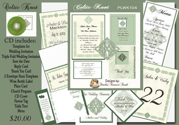 Delux Celtic Knot Wedding Invitation Kit on CD