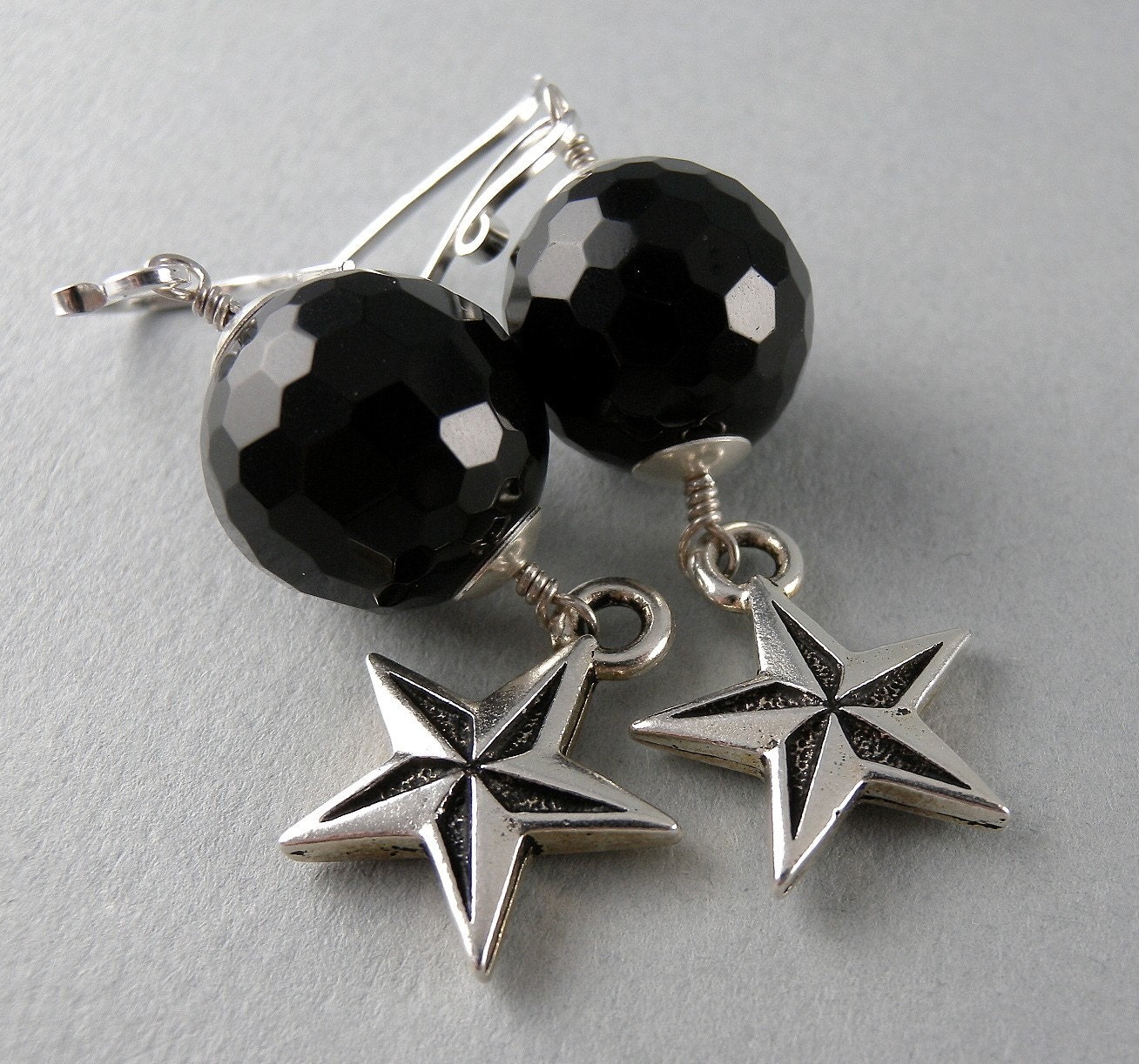 Nautical Star and Black Onyx Earrings with Free Shipping