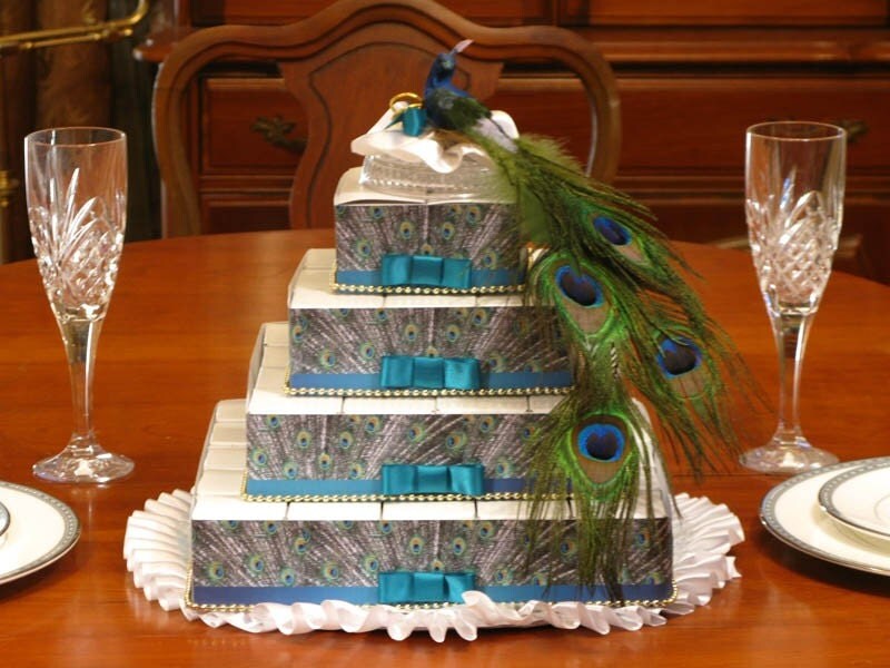 PEACOCK wedding favor boxes centerpiece bridal shower themed party feather 