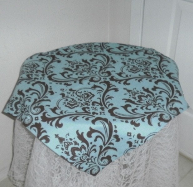 Traditions Brown on Blue Damask Table Square Wedding Accessories Formal 