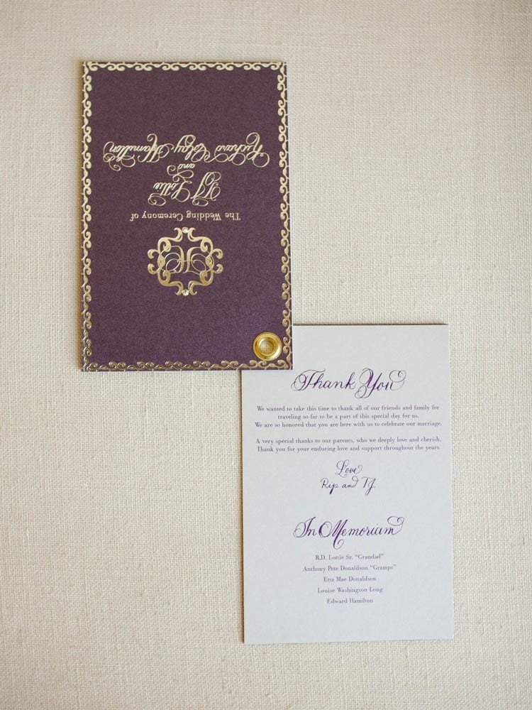 6 Leaf Gilded Wedding Program on Iridescent Cardstock set of 50