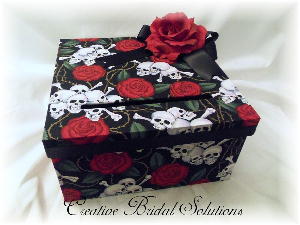 Skulls and Roses Halloween Wedding Card Box