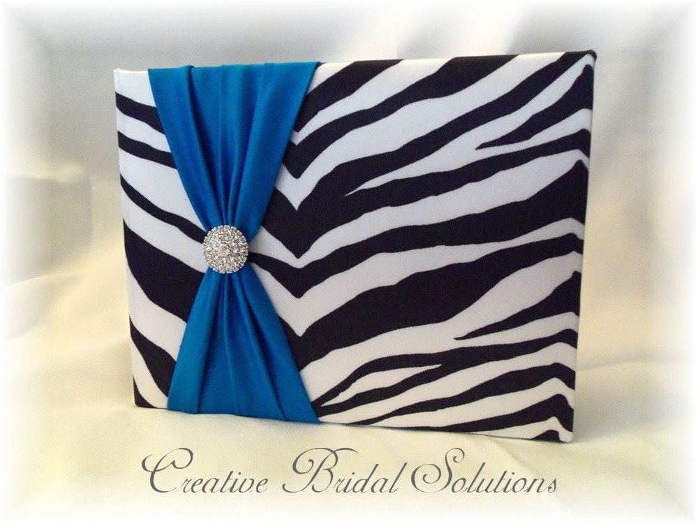 Zebra with Turquoise Wedding Guest Book From CreativeBridal