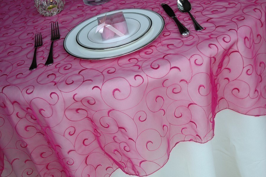 Swirl embroidered organza wedding table overlays From floratouch