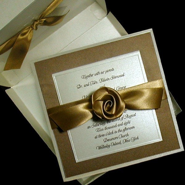 Boxed Couture Wedding Invitations Gold and Ivory Chic Wedding Vintage 
