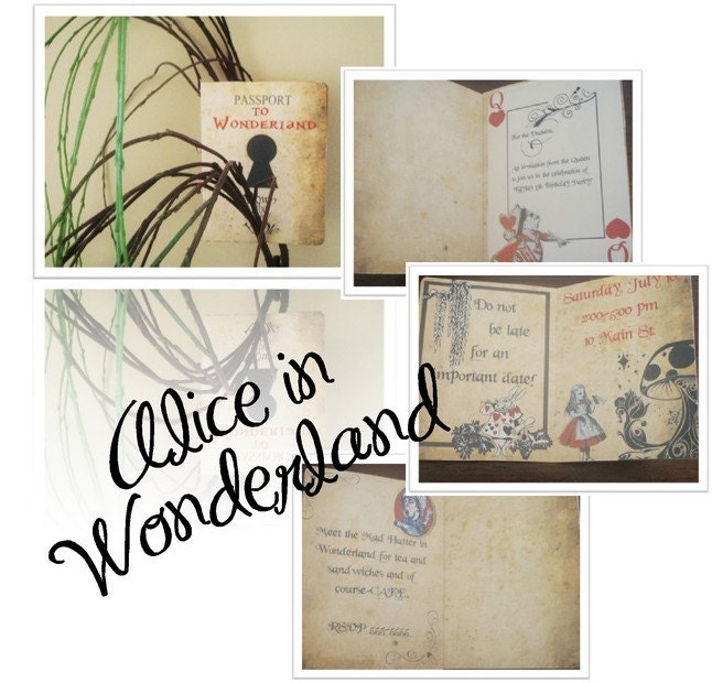 Alice in Wonderland Booklet Passport Birthday Wedding Invitation