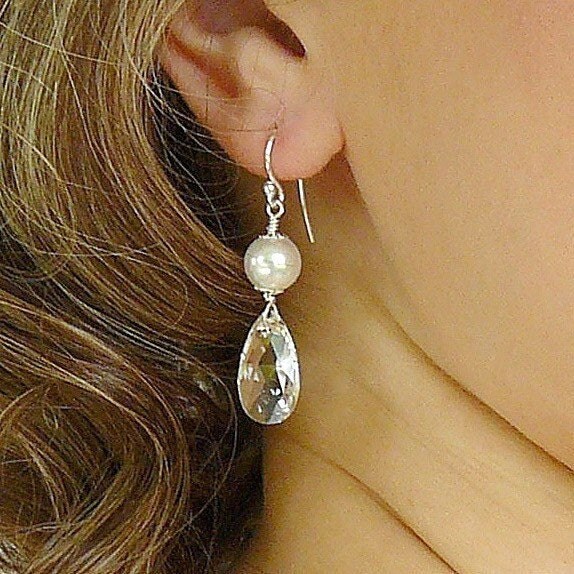 Bridal Earrings Wedding Earrings Pearl Crystal Drop Earrings