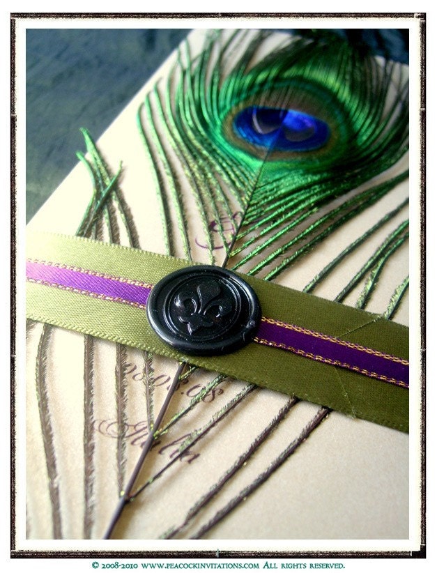 CELESTE Peacock Themed Lux Wedding Programs in Olive Green Purple and Black