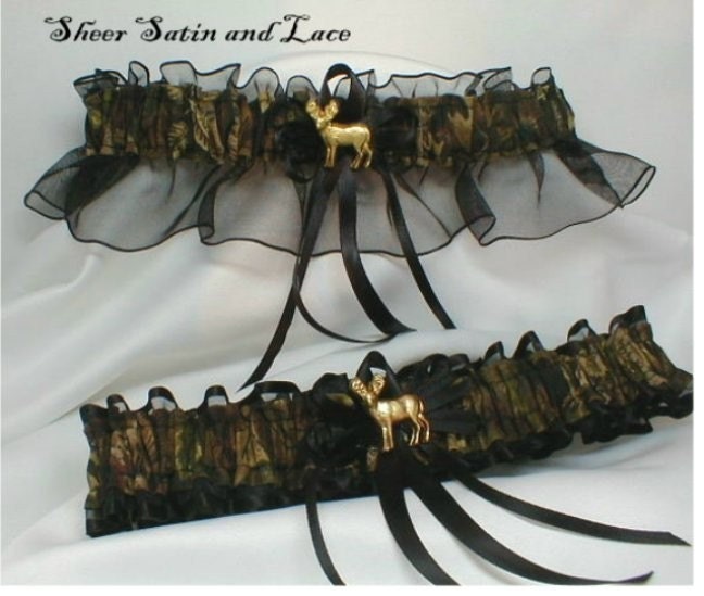 BLACK Deer CAMOUFLAGE wedding garters CAMO garter