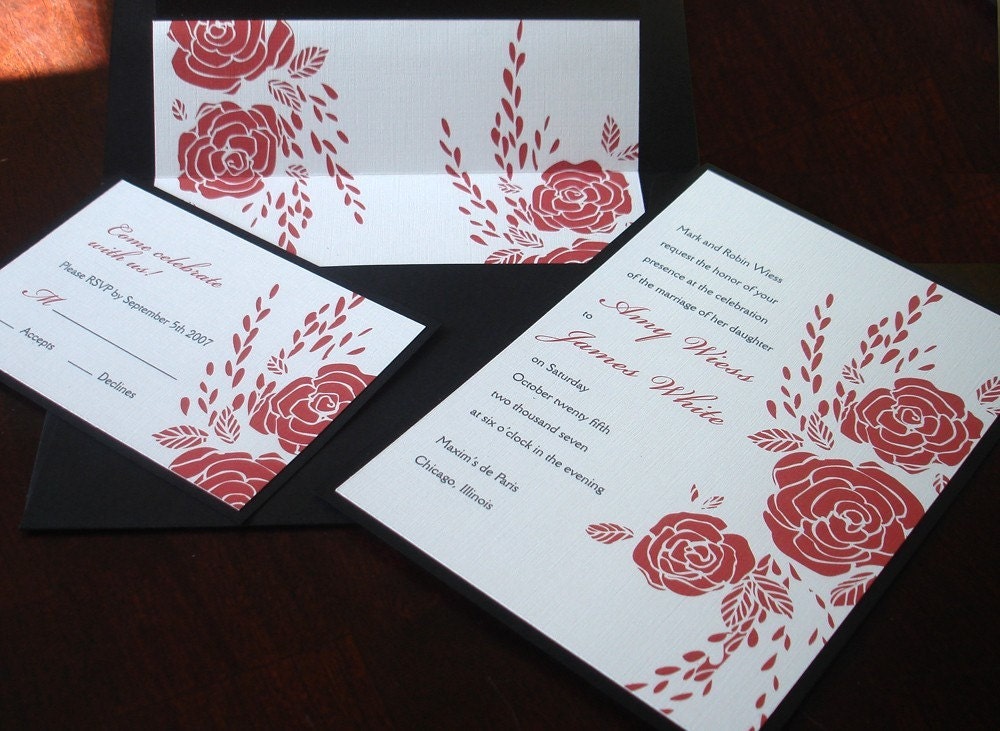 Elegant Red Rose Wedding Invitation Bridal baby shower sweet sixteen 
